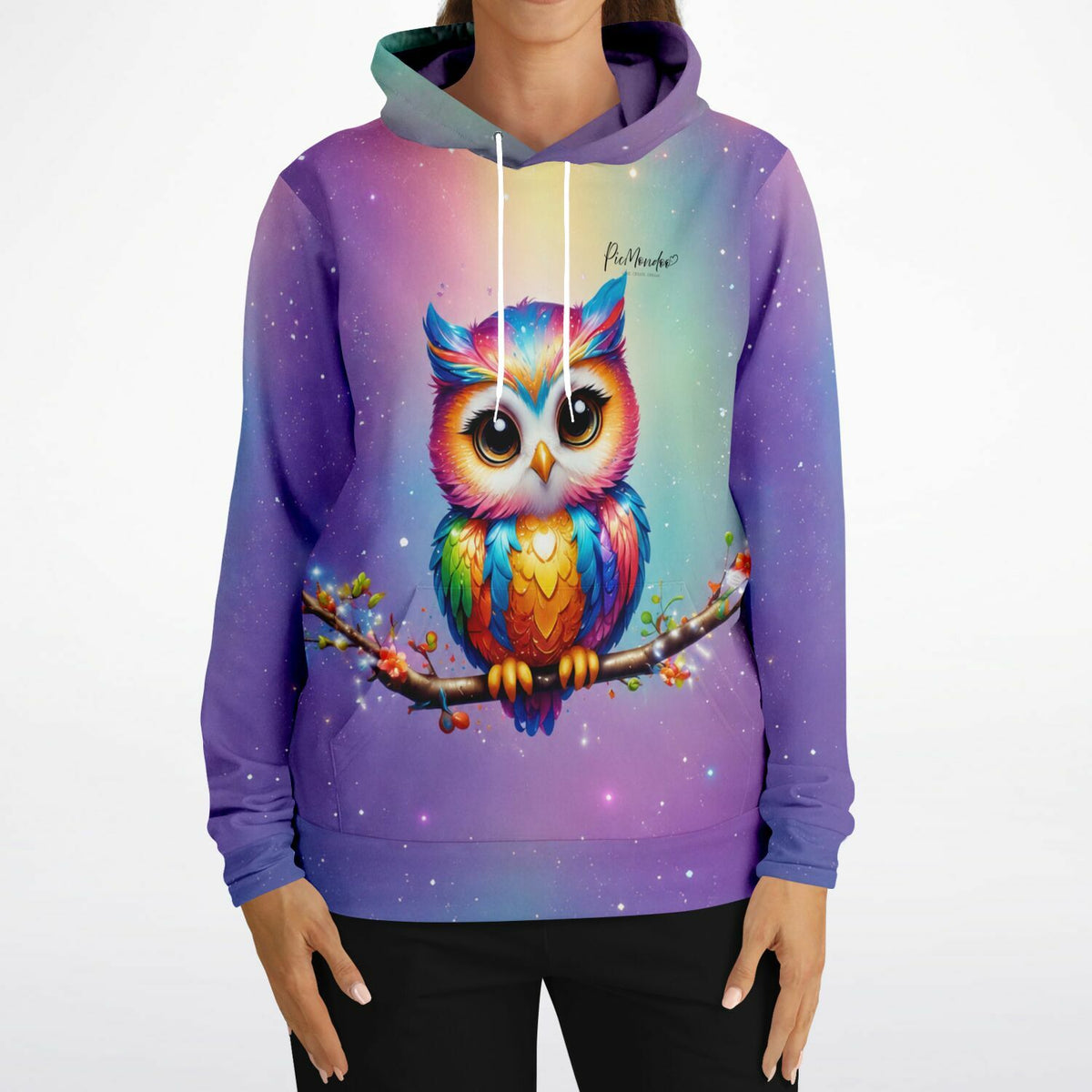 Dreamer Hoodie Fairydust mit bunter Eule Fridolin im Galaxy-Design, passend zu Diamond Painting und Malen nach Zahlen