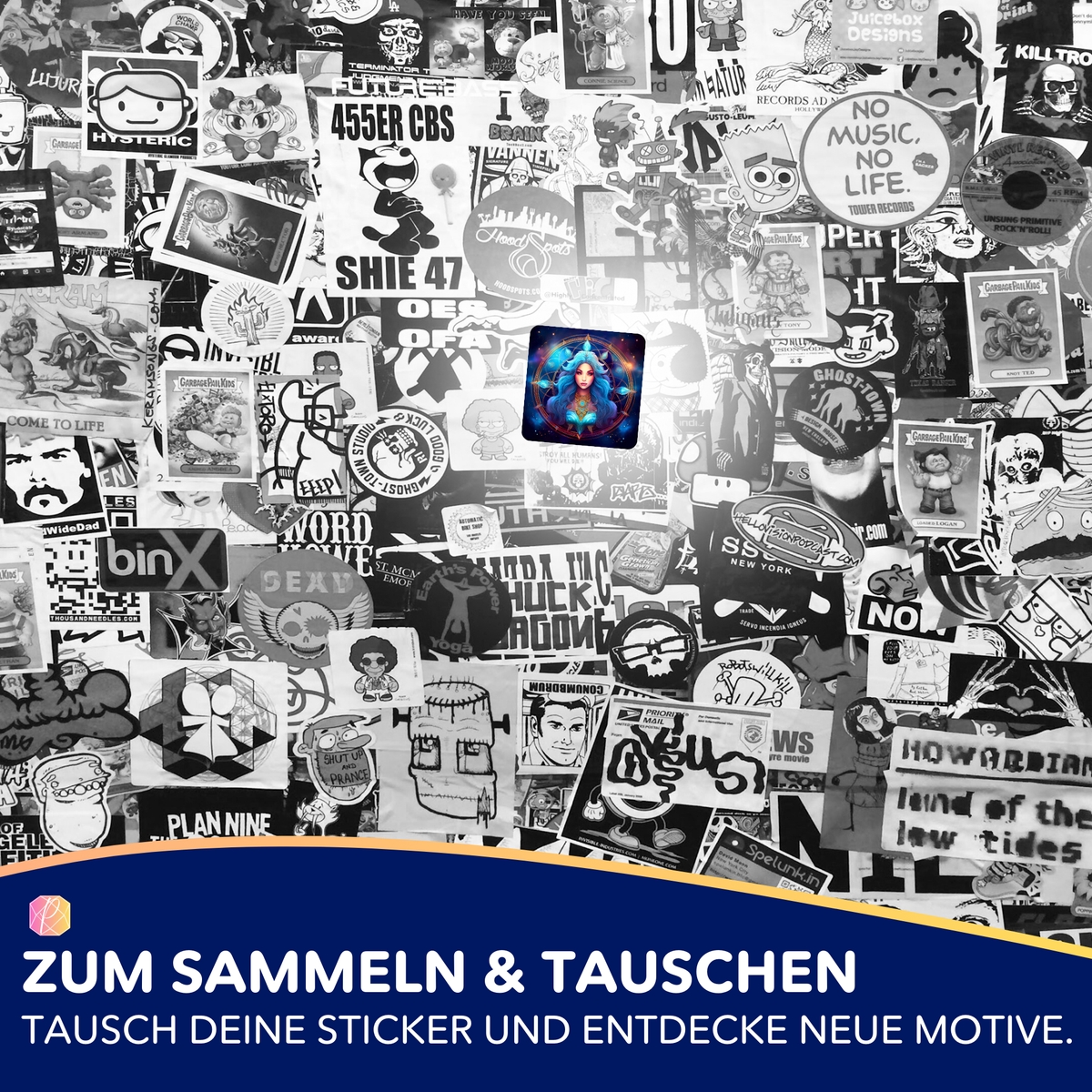 Picmondoo Sticker-Set Sternzeichen Jungfrau für Diamond Painting Fans als farbenfroher Aufkleber auf Stickerbomb-Hintergrund