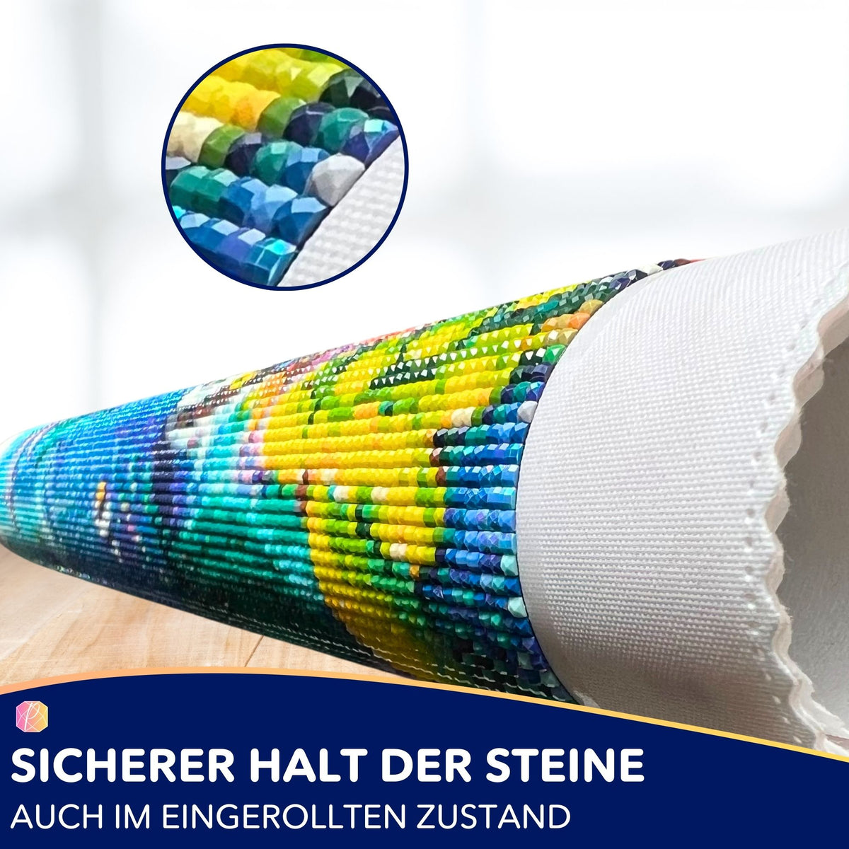Diamond Painting Versiegelung für sicheren Halt der Steine auf einer eingerollten Leinwand für optimalen Glanz