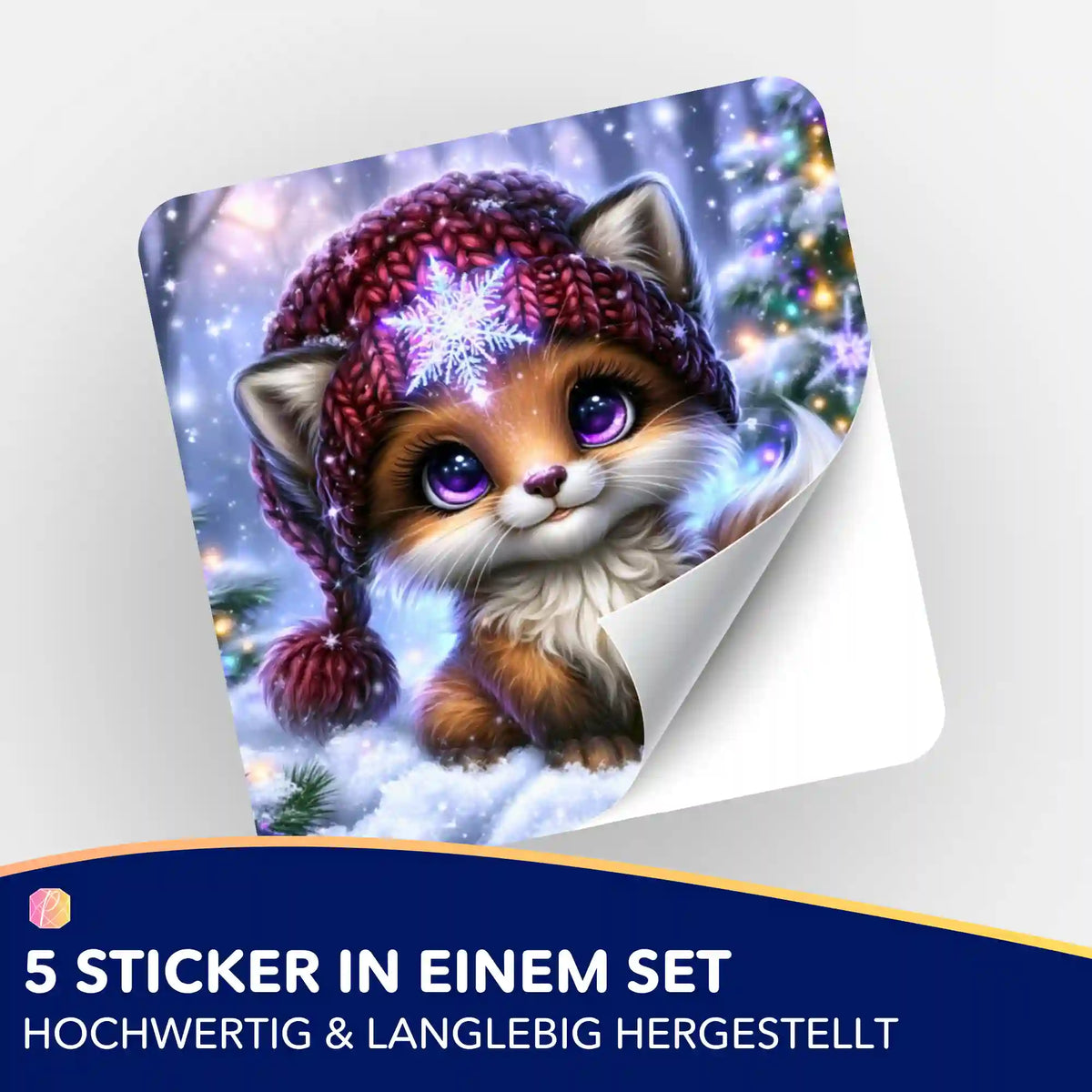 5er-Set Aufkleber mit niedlichem Fuchs im Winteroutfit zur Organisation von Diamond Painting Zubehör