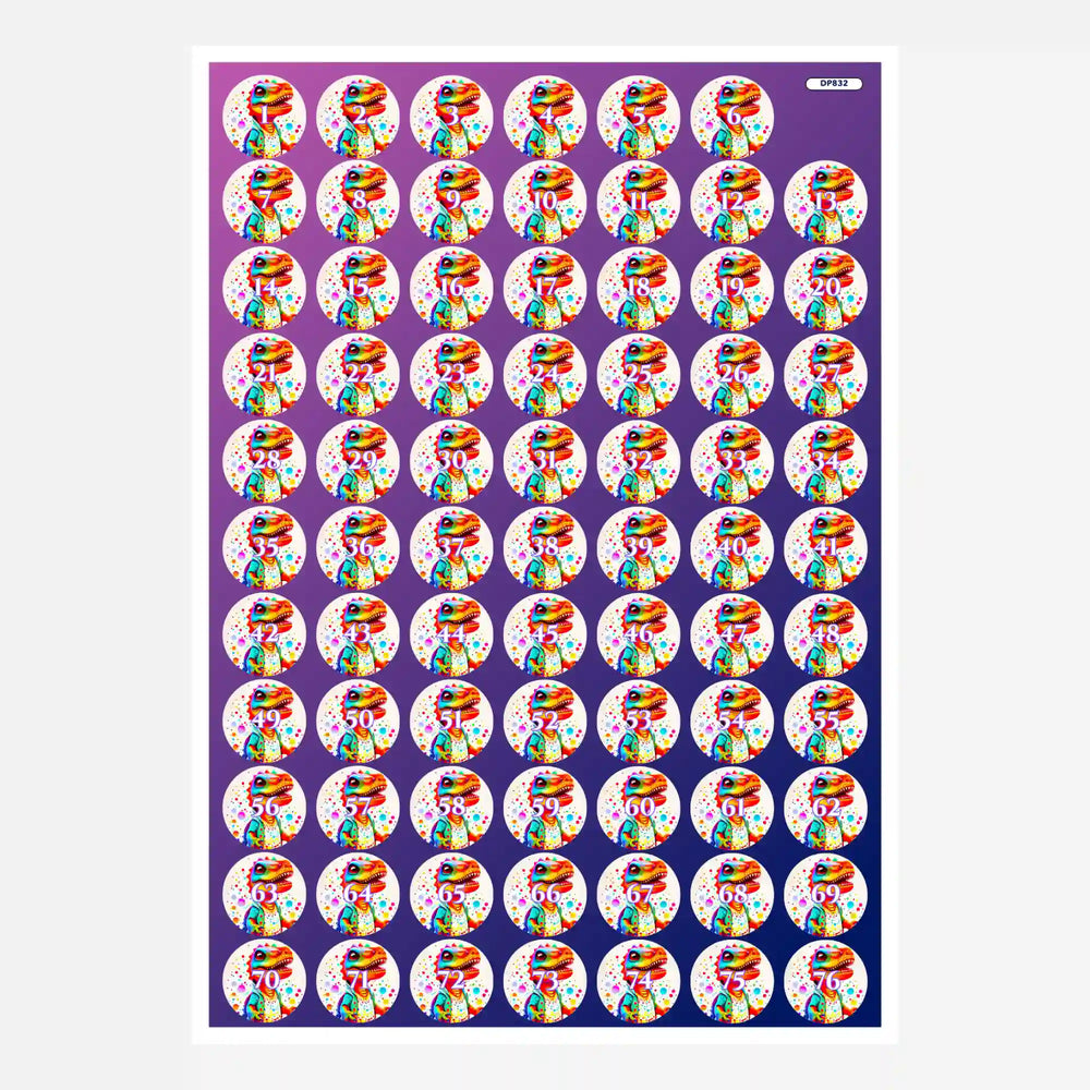 Étiquette pour petite boîte - Dinosaure multicolore