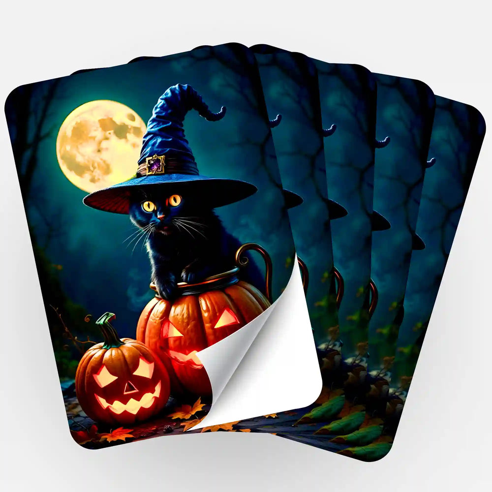 Lot de 5 autocollants - Chat sorcier