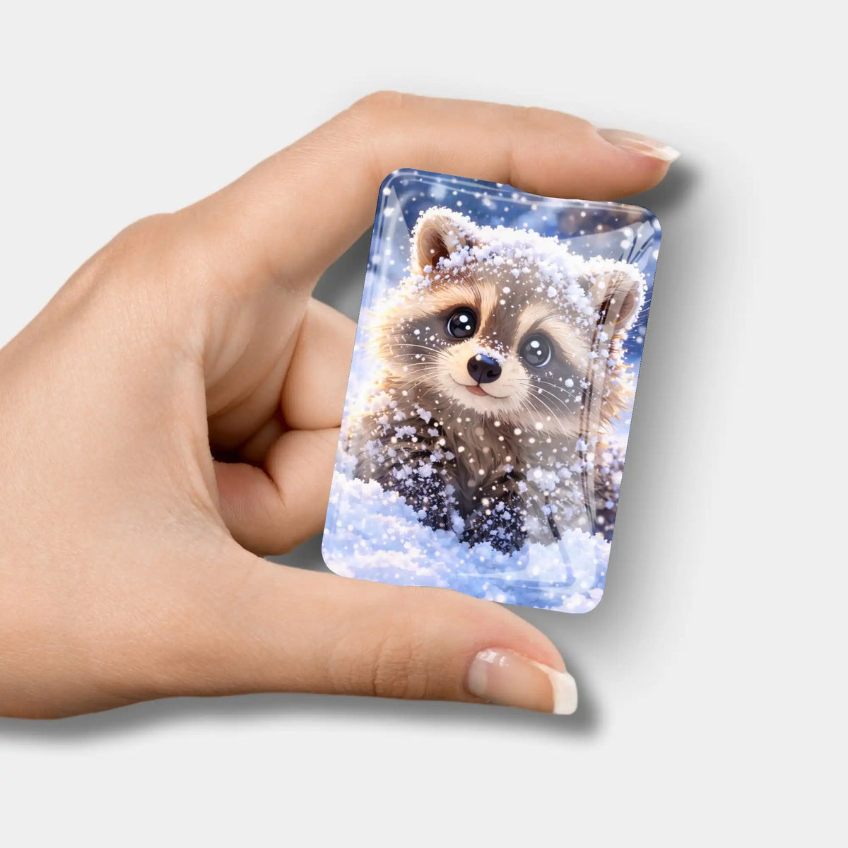 Glas Cover Minder mit Waschbär-Motiv als praktisches Zubehör für Diamond Painting und Bastelsets