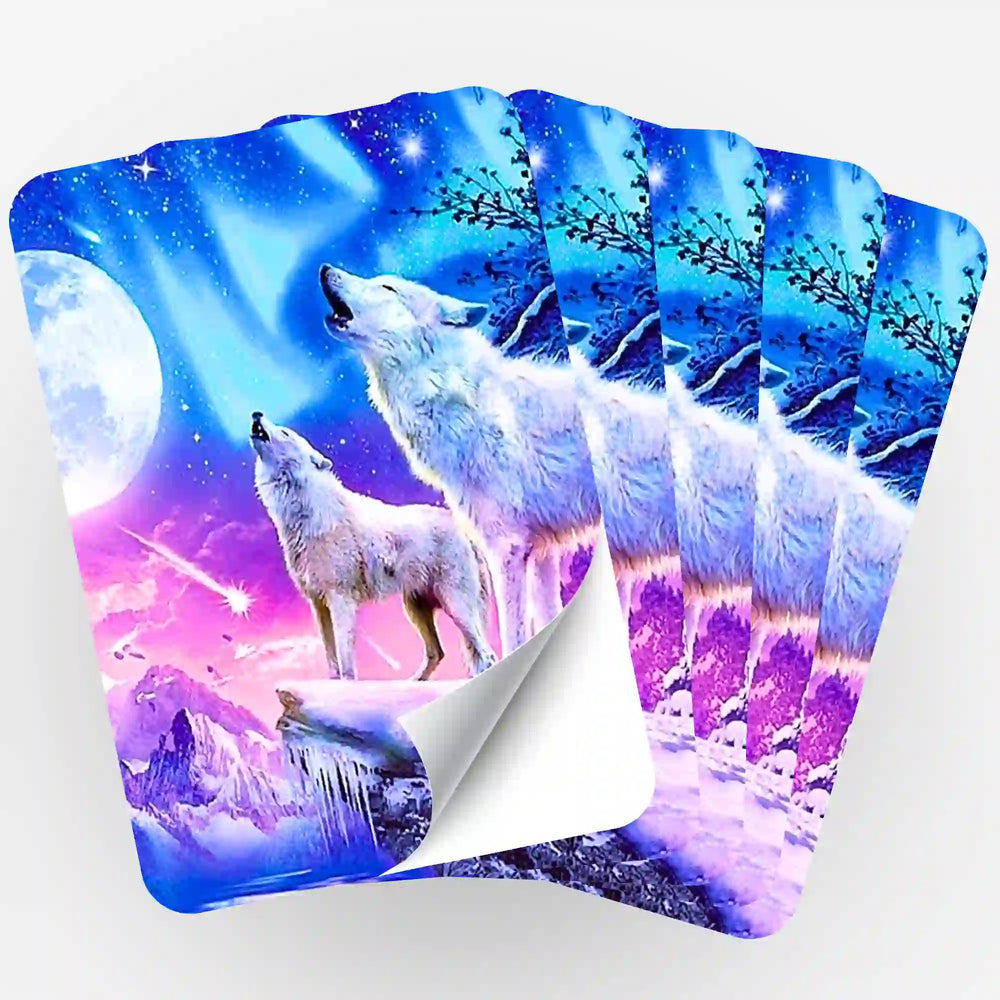 Lot de 5 autocollants - Loups blancs au pays des neiges