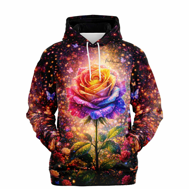 Dreamer Hoodie Elythra mit leuchtender Regenbogen-Rose, inspiriert von Diamond Painting Motiven und Malen nach Zahlen