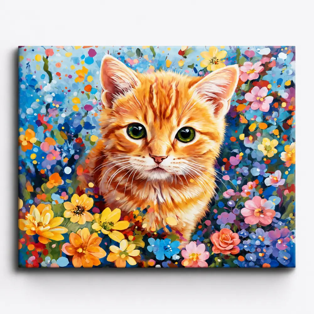 Peinture par numéros - Petites pattes de velours dans un océan de fleurs