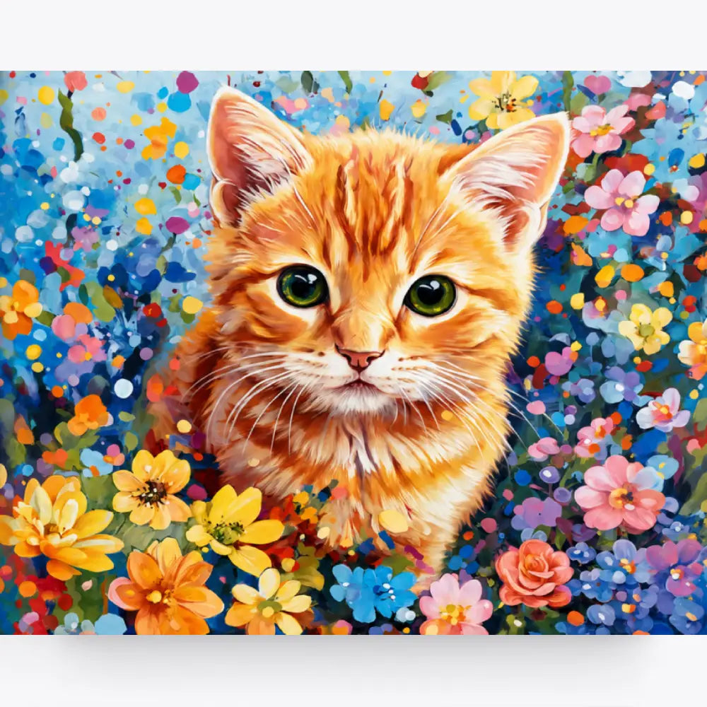 Peinture par numéros - Petites pattes de velours dans un océan de fleurs