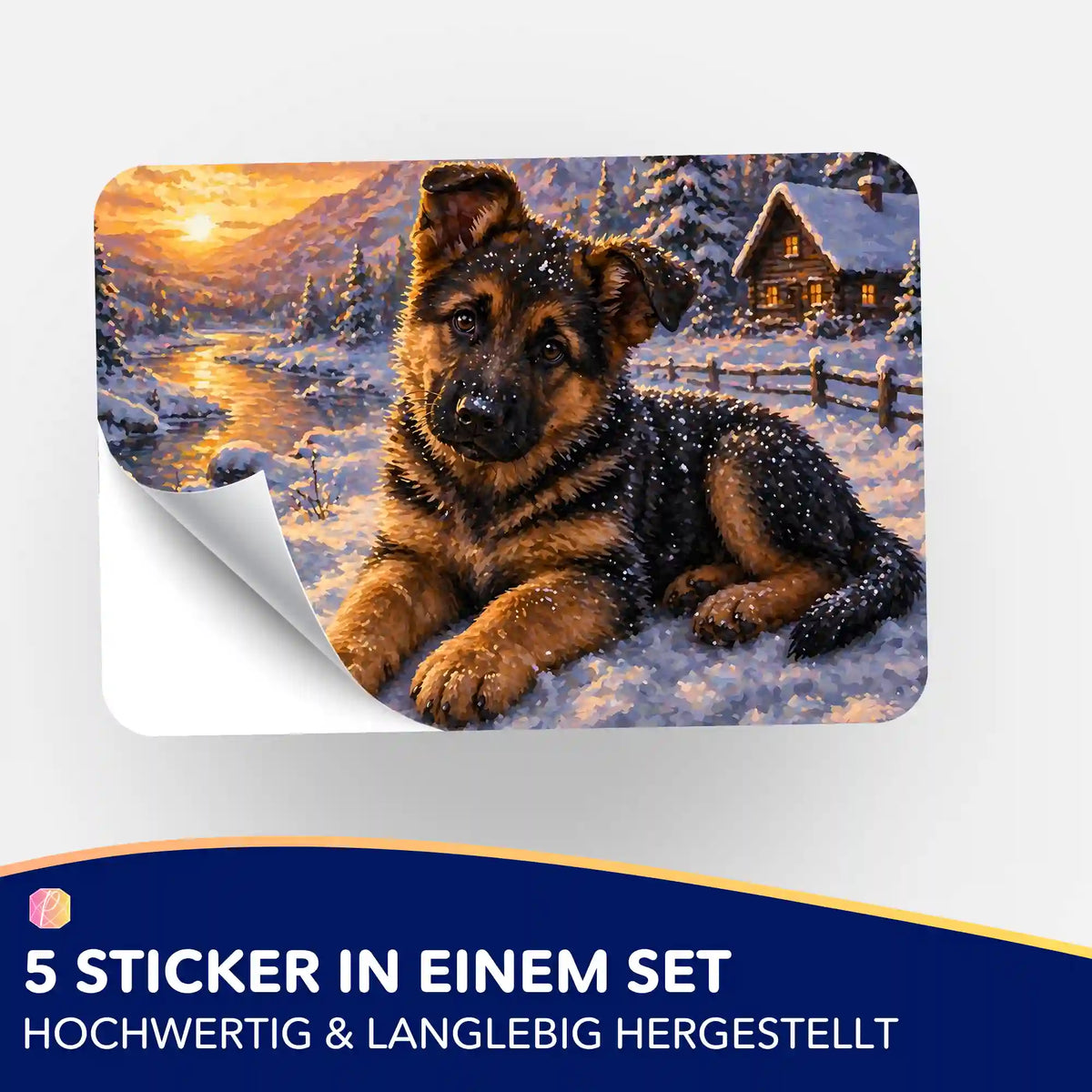 5er-Set Sticker mit Schäferhund-Motiv Lokis erster Winter für Diamond Painting und Malen nach Zahlen Organisation
