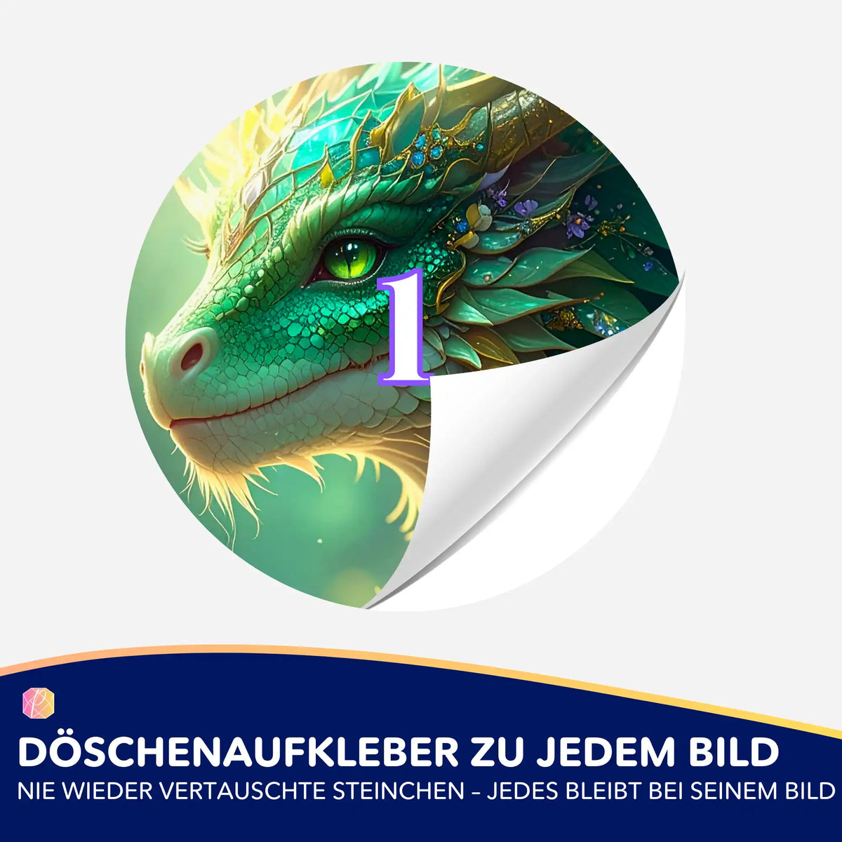 Runder Döschenaufkleber mit Drachenmotiv für Diamond Painting Zubehör zur einfachen Sortierung der Diamanten.