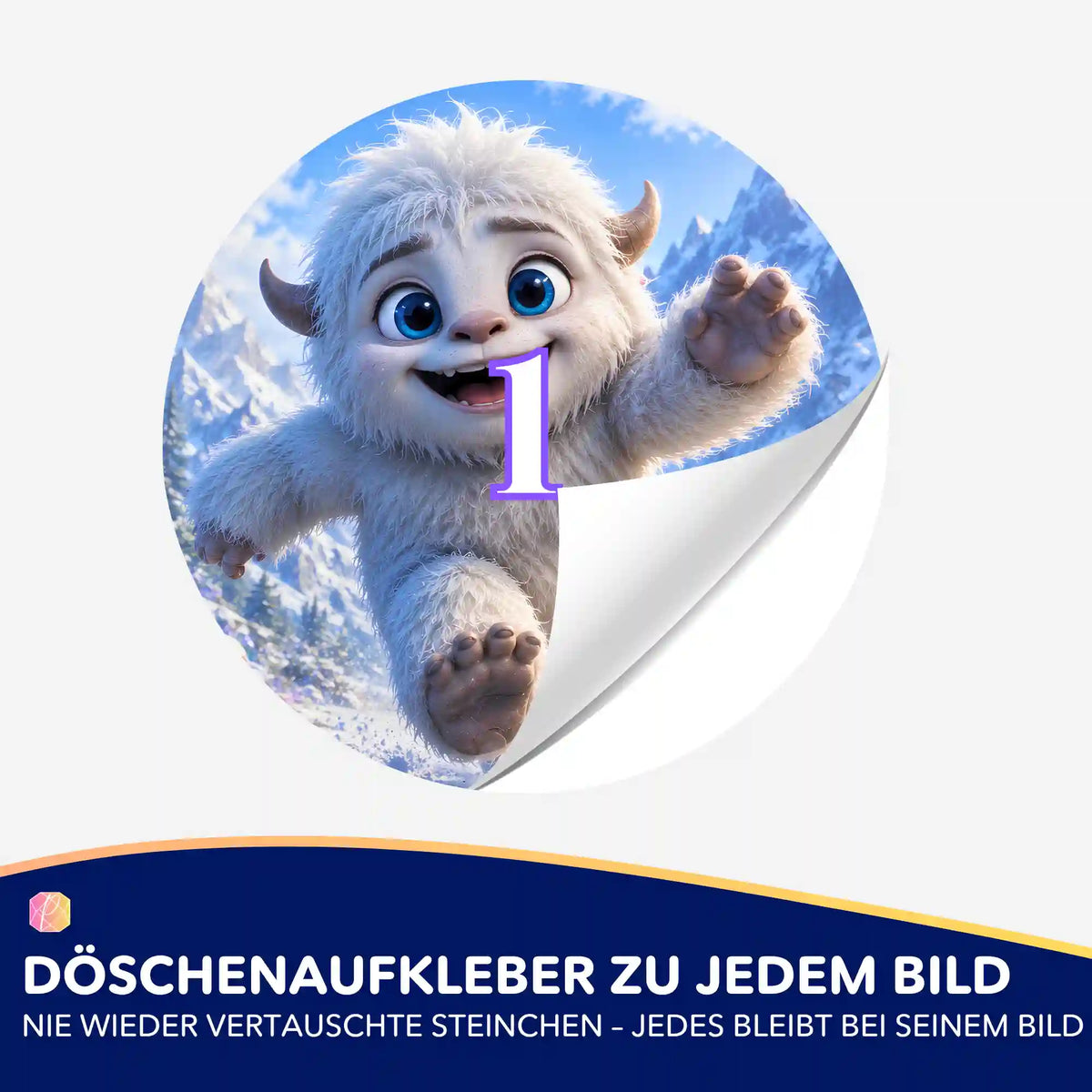Runder Döschenaufkleber mit Yeti-Motiv für Diamond Painting zur einfachen Sortierung der Steinchen