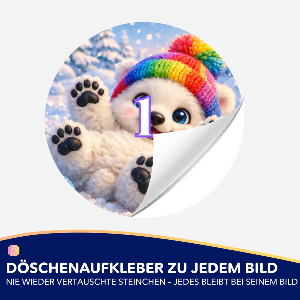 Runder Döschenaufkleber mit Eisbären-Motiv für Diamond Painting Zubehör zur geordneten Sortierung von Diamanten.