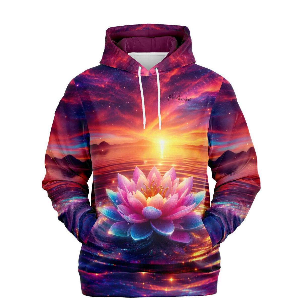 Dreamer Hoodie mit Lotusblüte-Motiv, inspiriert von Diamond Painting Ästhetik, in leuchtenden Farben und Galaxy-Optik.
