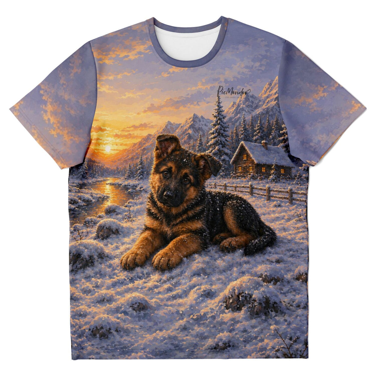 T-Shirt mit Schäferhund-Motiv im Winter, inspiriert von Malen nach Zahlen und Diamond Painting Designs
