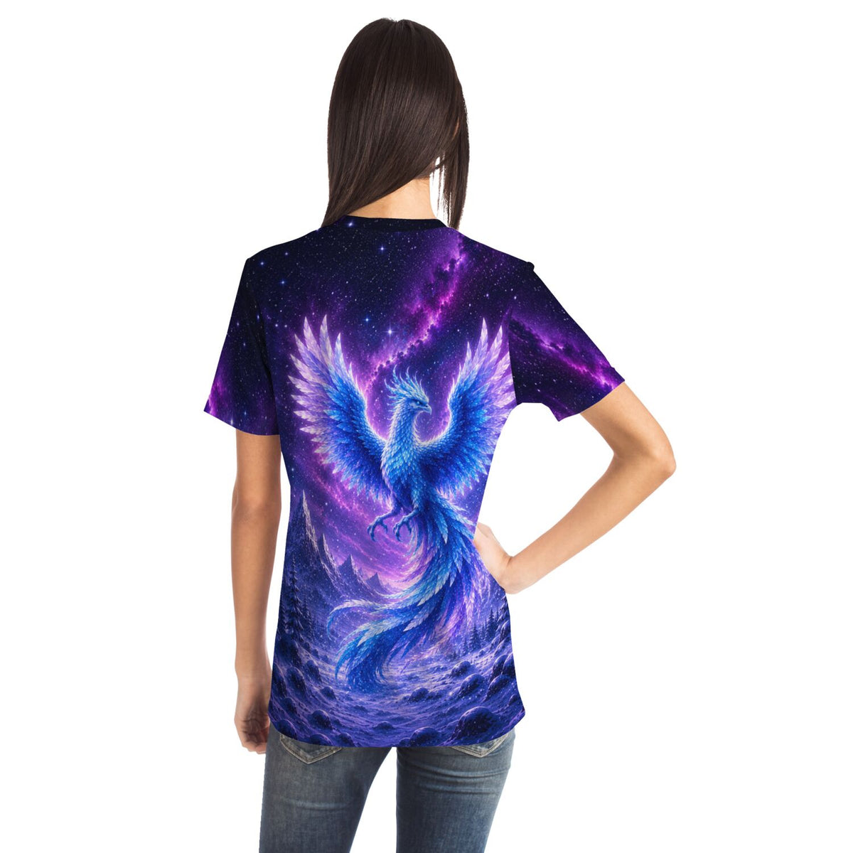 T-Shirt mit Winterphönix-Motiv im galaktischen Design, passend für Fans von Diamond Painting und Malen nach Zahlen