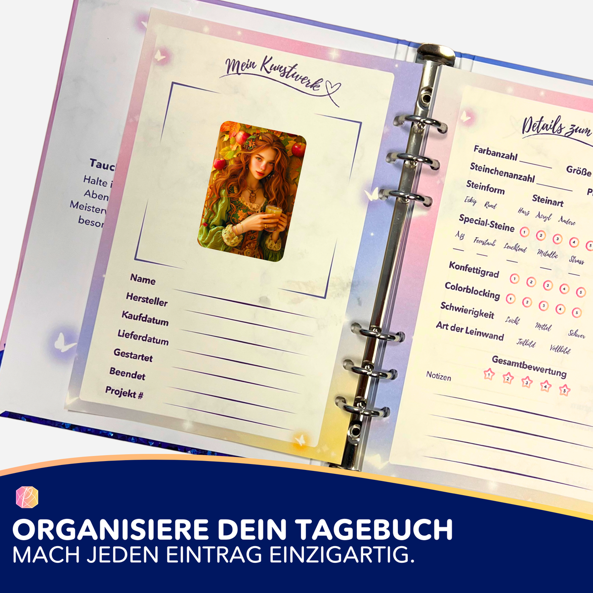 Susen Pfifferling Apfelmädchen Ruby Sticker für Diamond Painting Tagebuch zur Organisation von Projekten
