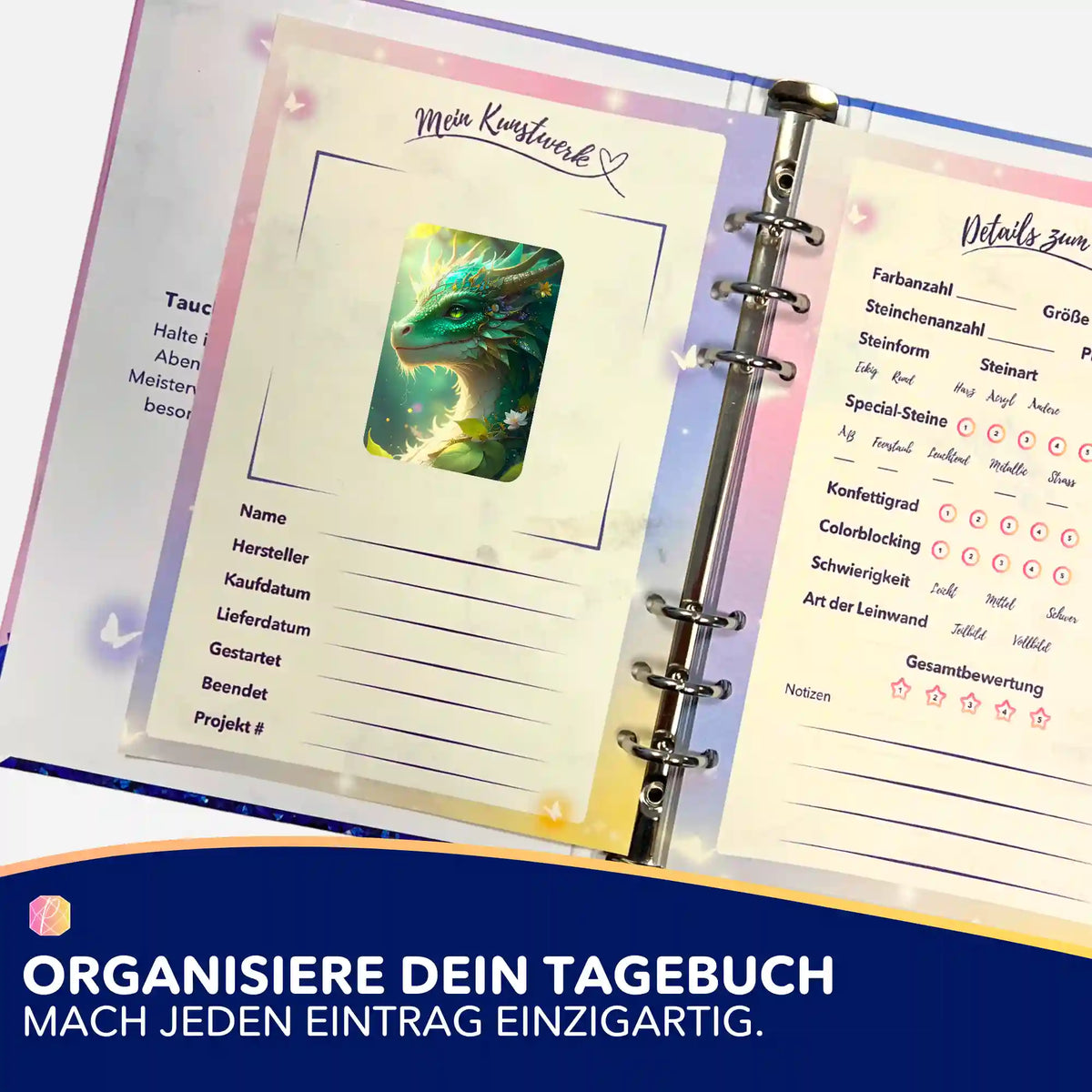 Diamond Painting Aufkleber Hüter des Smaragdwaldes zur Organisation in einem Projekt-Tagebuch