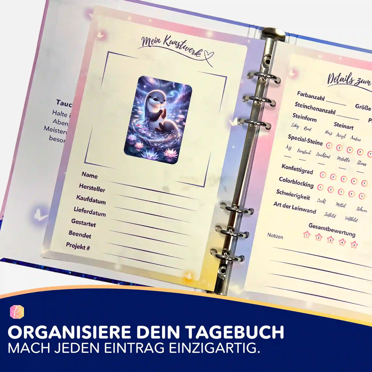 Picmondoo Diamond Painting Tagebuch mit Sticker Hüterin der Sterne zur Organisation von Malen nach Zahlen Projekten