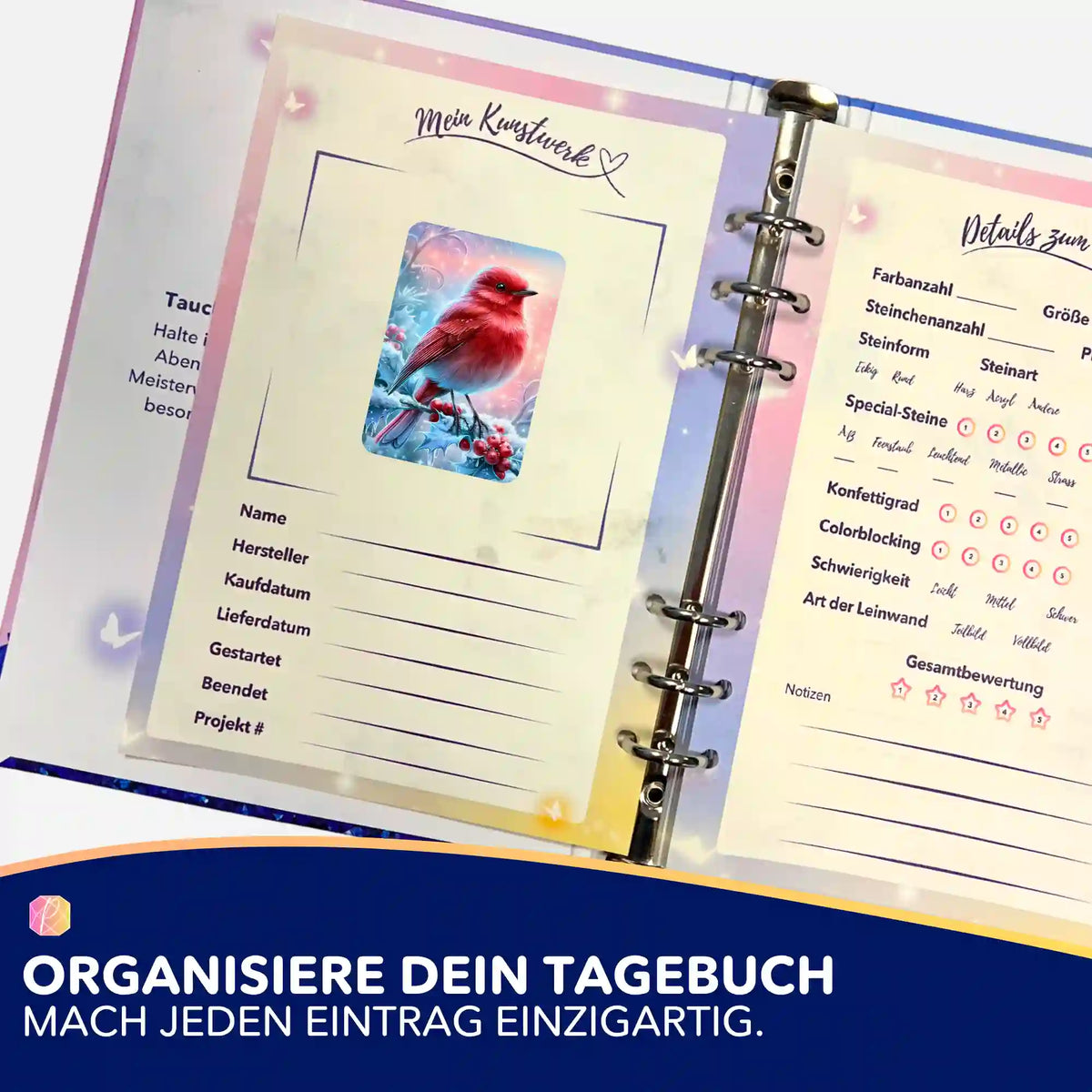 Diamond Painting Aufkleber Feuerherz im ersten Frost für dein Projekt-Tagebuch zur Organisation deiner Kunstwerke.