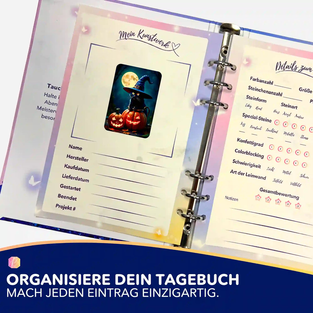 Wizard Cat Aufkleber zur Organisation im Diamond Painting Tagebuch für dein Kunstwerk