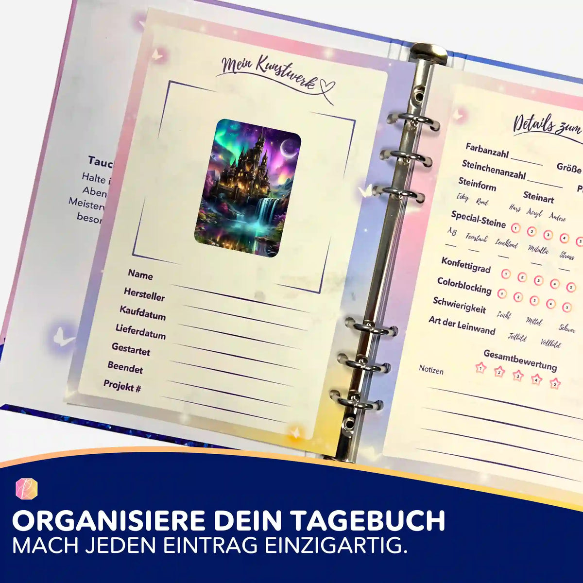 Picmondoo Diamond Painting Tagebuch mit Aufkleber Echos des Himmels zur Organisation deiner Kunstwerke