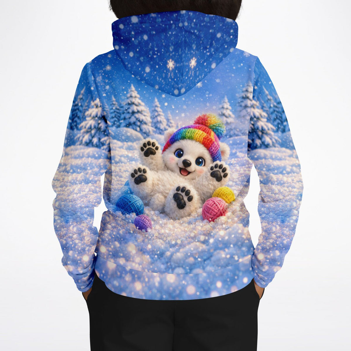 Dreamer Hoodie Winterfreude mit süßem Eisbär im Schnee, passend zu den Motiven unserer Diamond Painting Sets für Erwachsene