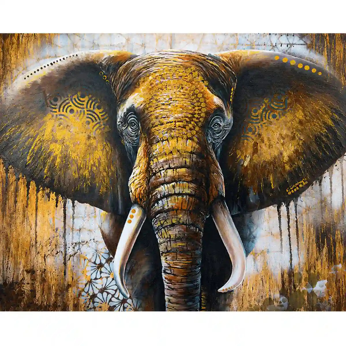 Malen nach Zahlen Erwachsene: Kunstvoller Elefant mit goldenen Ornamenten – Erbe der Erinnerung