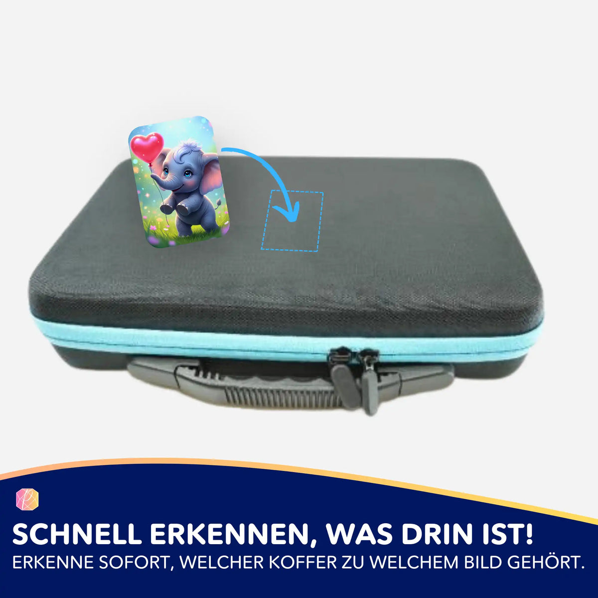 Picmondoo Aufkleber-Set zur Organisation von Diamond Painting Koffer mit süßem Elefanten-Motiv und Herz-Luftballon