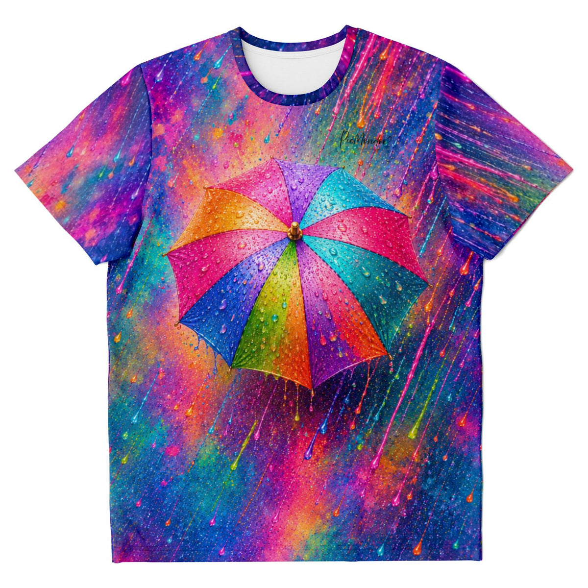 Dreamer T-Shirt mit buntem Regenschirm Motiv in leuchtenden Farben, inspiriert durch Malen nach Zahlen Design.