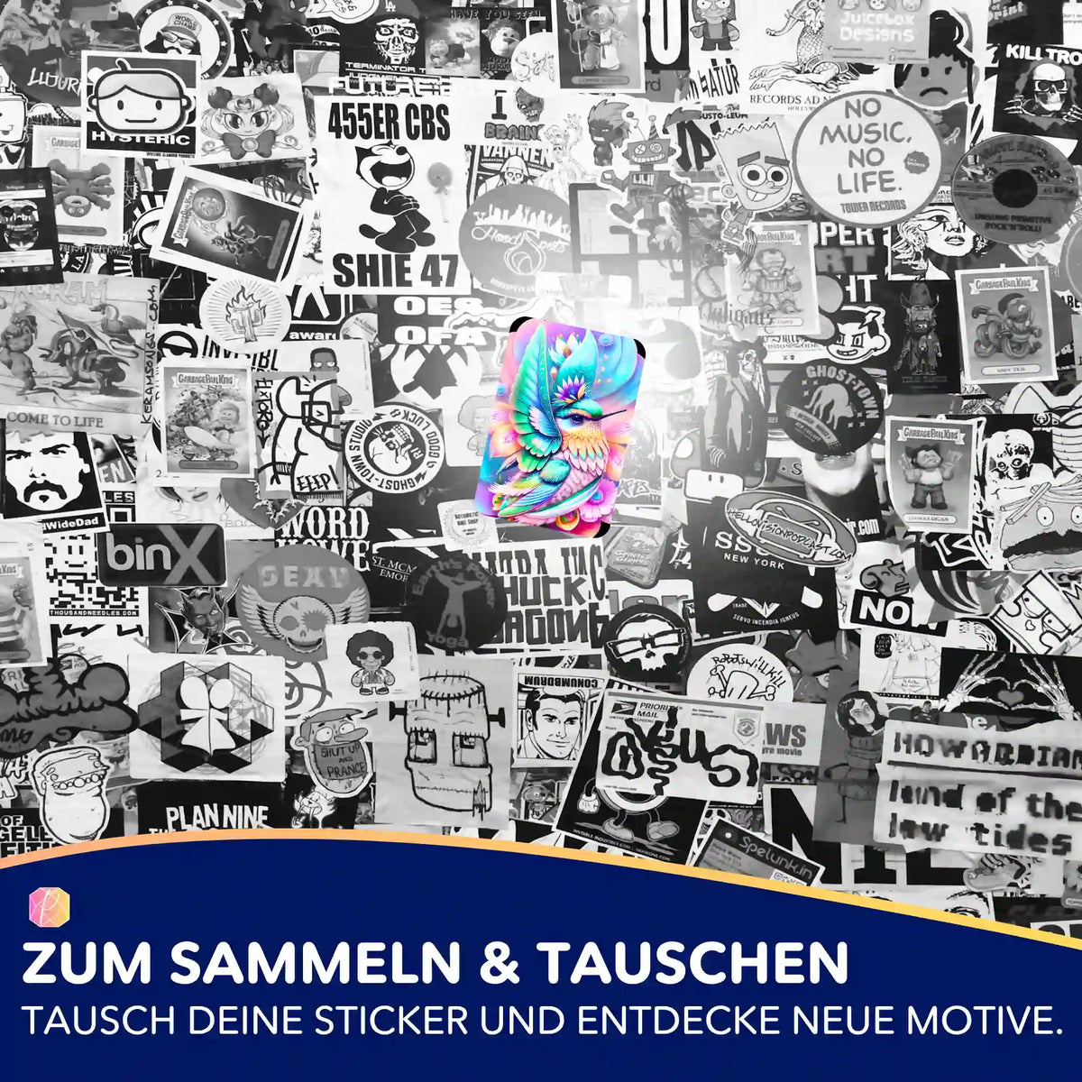 Buntes Kolibri Sticker 5er-Set von Picmondoo zur Organisation für Diamond Painting und Bastelprojekte