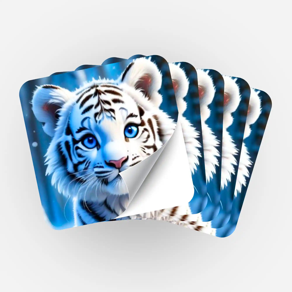 Lot de 5 autocollants - Bébé tigre des neiges