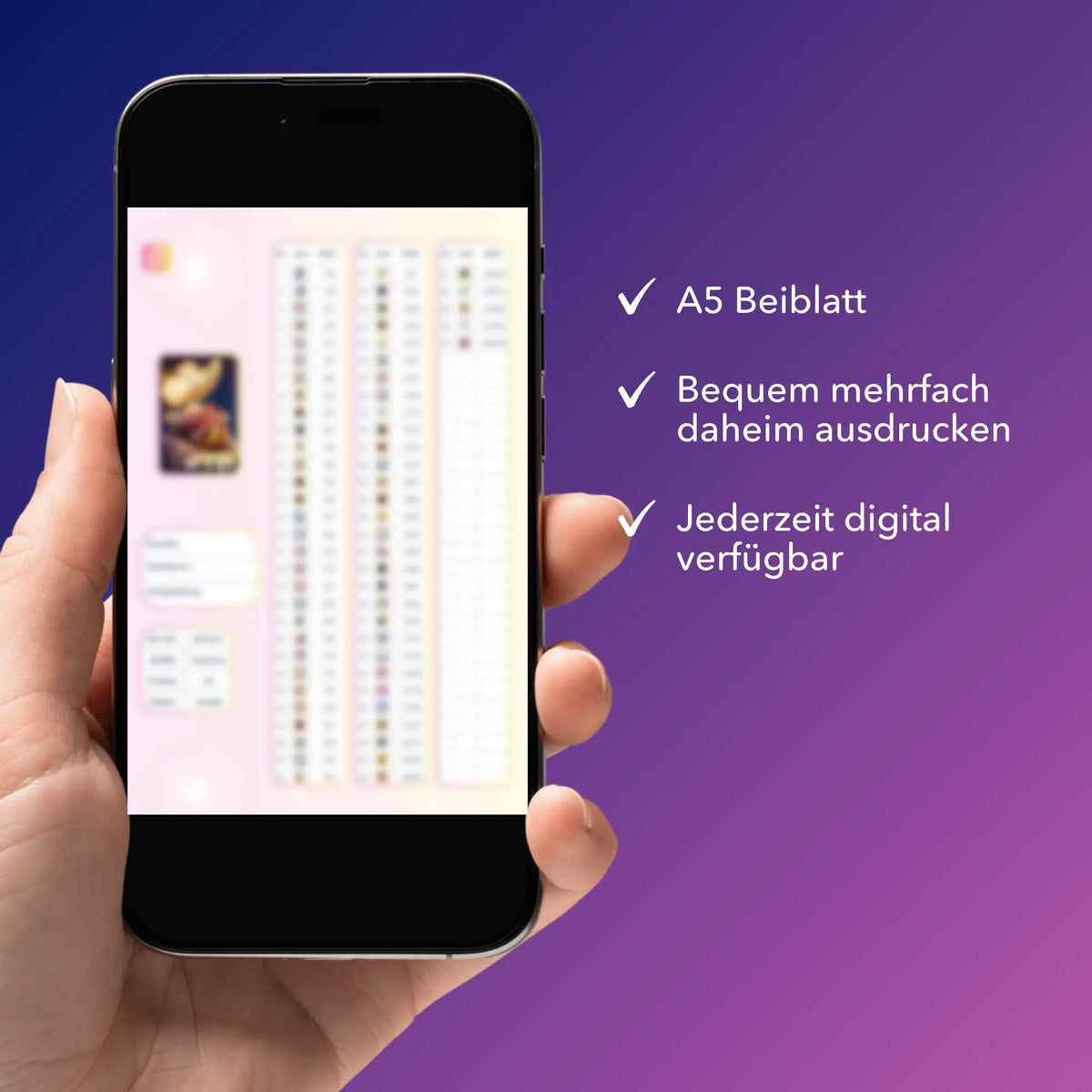 Digitale Diamond Painting Bildmappe als PDF auf Smartphone für bequemen Ausdruck deines Malen nach Zahlen Sets
