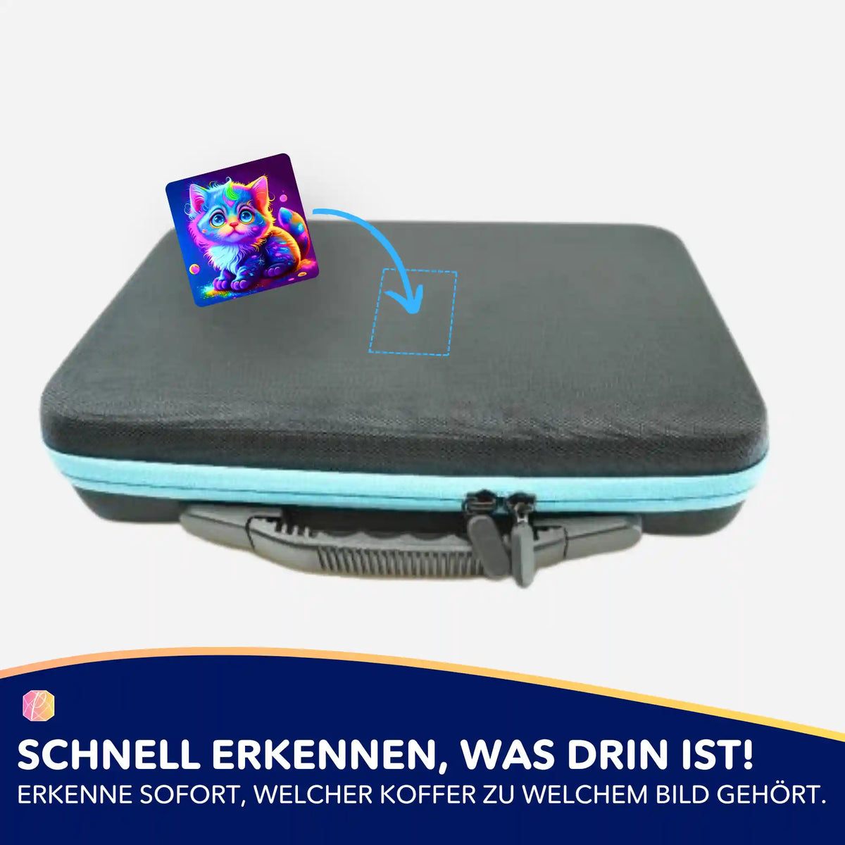 Bunter Rainbow Kitty Aufkleber zur Organisation von Diamond Painting Zubehörkoffern und Diamond Painting Sets