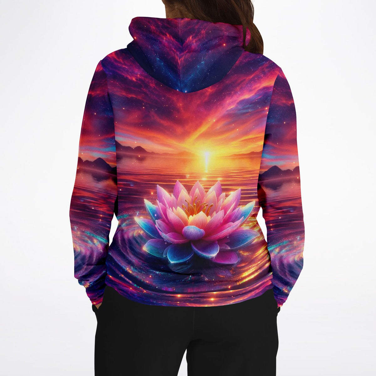 Dreamer Hoodie mit Lotusblüte-Motiv in bunten Galaxie-Farben, perfekt für Fans von Malen nach Zahlen und Kunst.