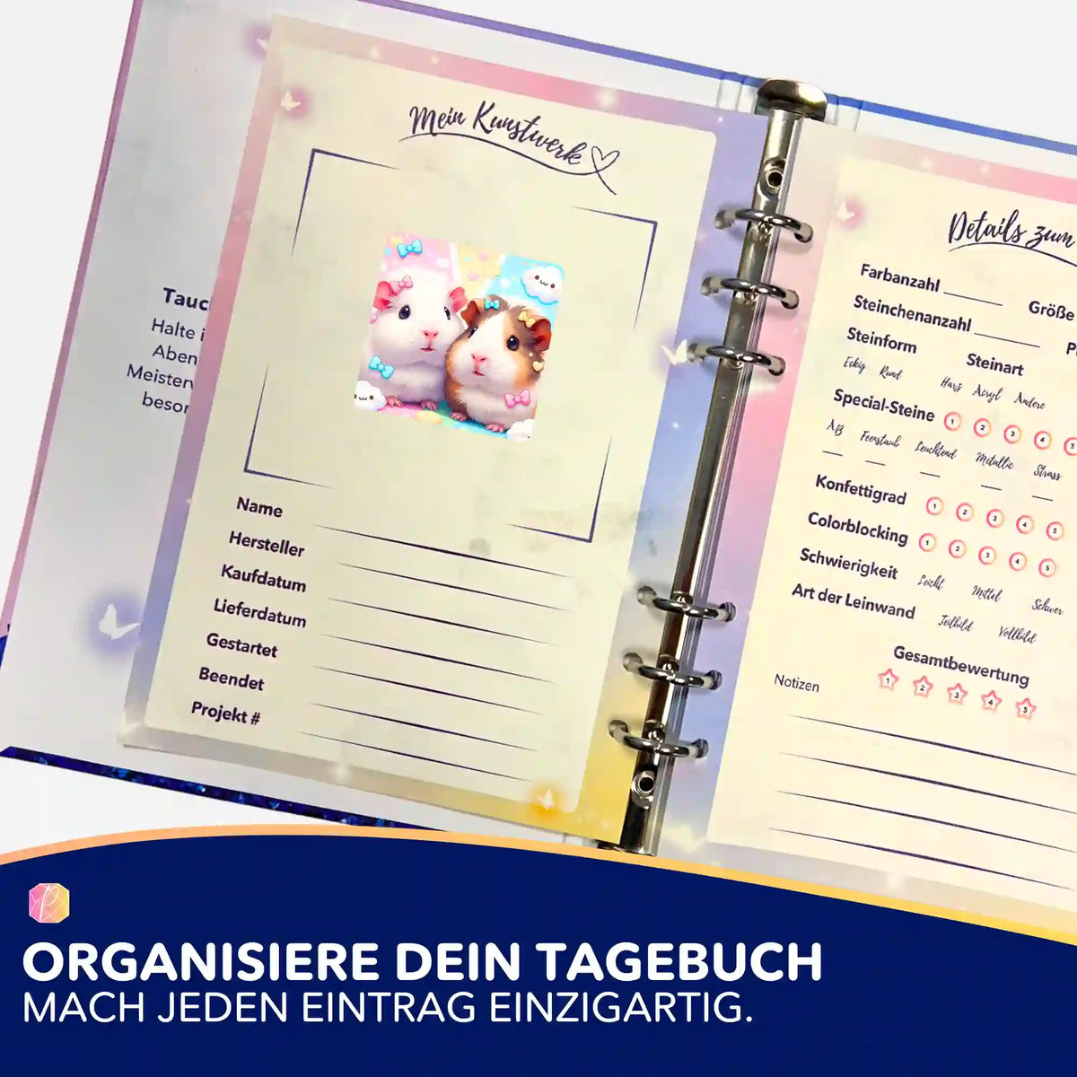 Picmondoo Sticker Maggie und Moritz für die Dokumentation von Diamond Painting Projekten im persönlichen Tagebuch