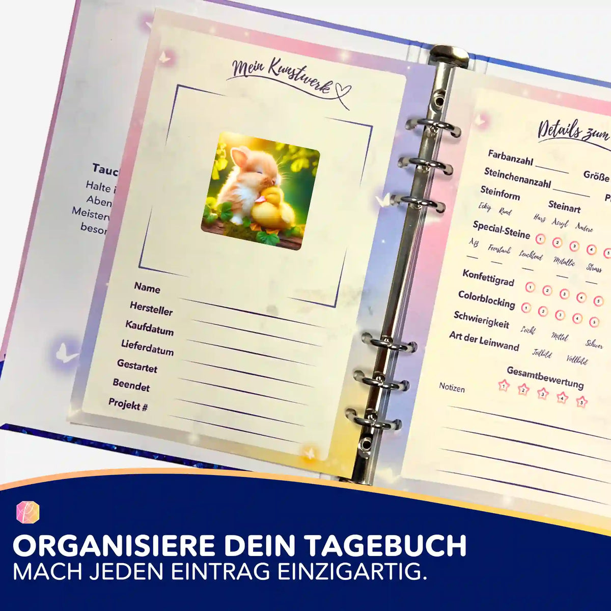 Picmondoo Friendship Aufkleber mit süßem Häschen-Küken-Motiv zur Organisation im Diamond Painting Tagebuch