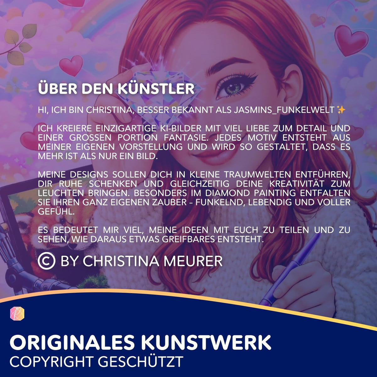Künstlerin bei der Gestaltung eines Diamond Painting Sets mit glitzernden Steinen für ein farbenfrohes Kunstwerk