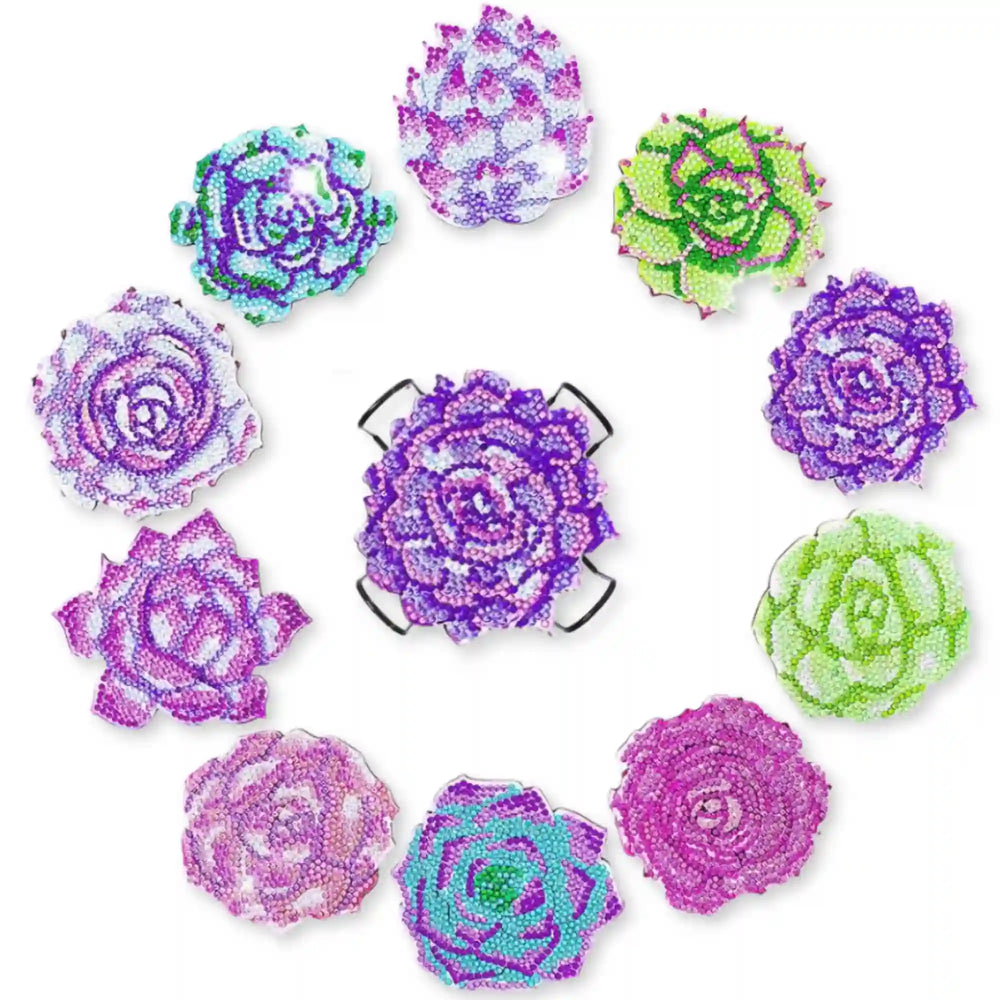 Diamond Painting - Dessous de verre "Fleurs violettes"