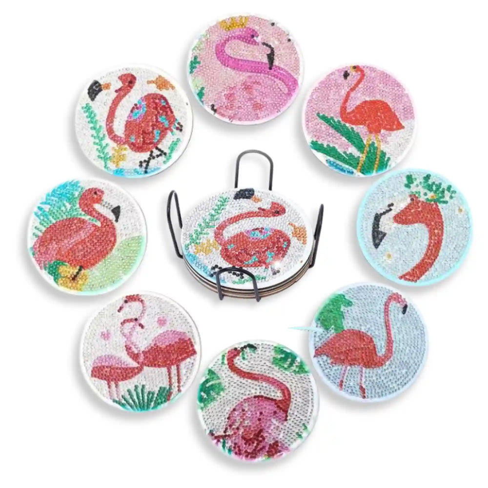 Diamond Painting - Dessous de verre "Flamants roses"