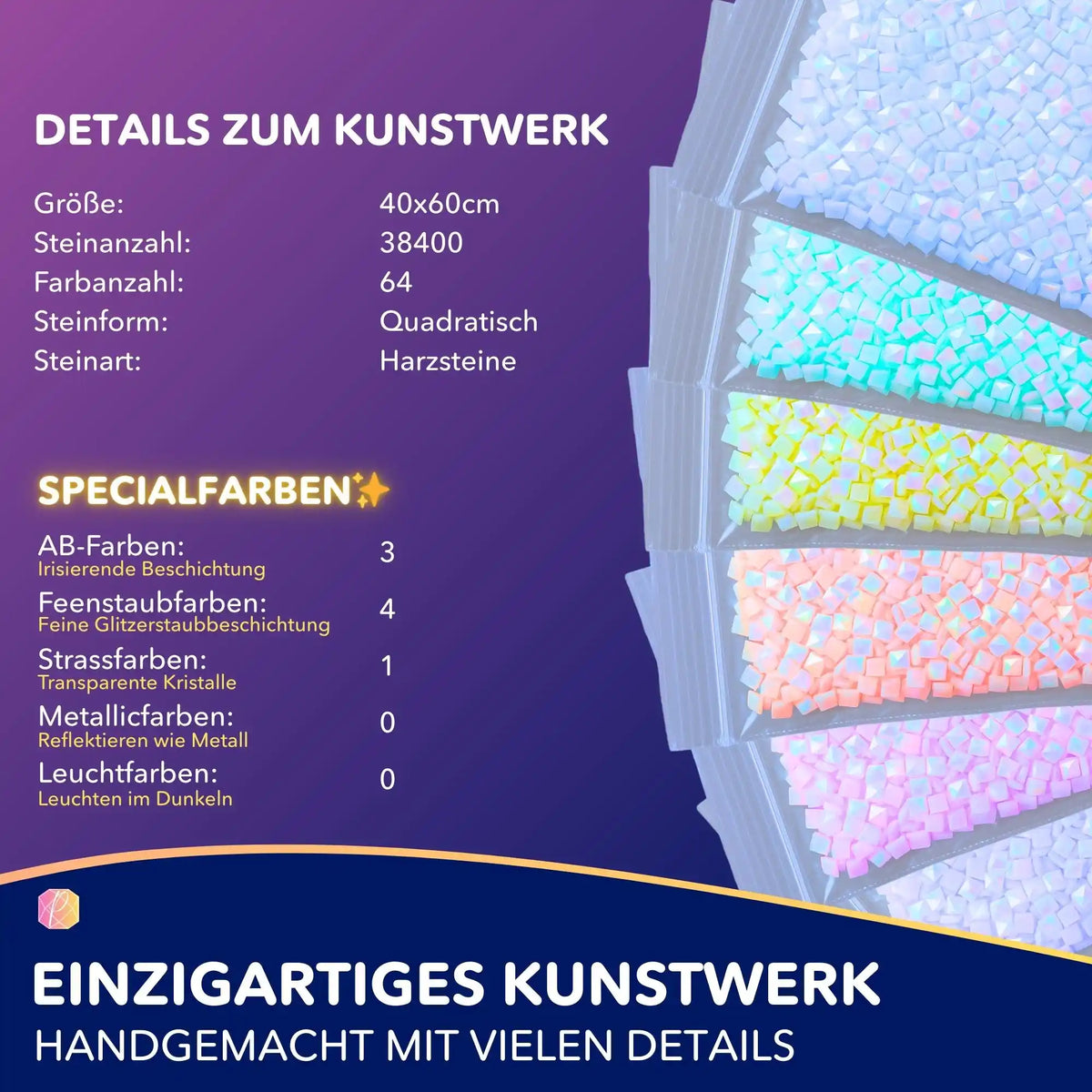 Diamond Painting Set Regenlied mit quadratischen Glitzersteinen, Spezialfarben und Feenstaubeffekt für 40x60cm Kunstwerke.