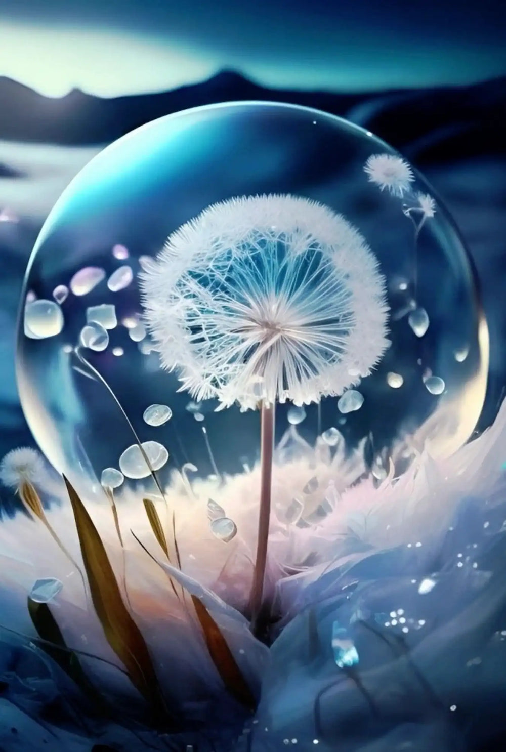 Tableau lumineux Diamond Painting spécial - Pissenlit cristal de glace