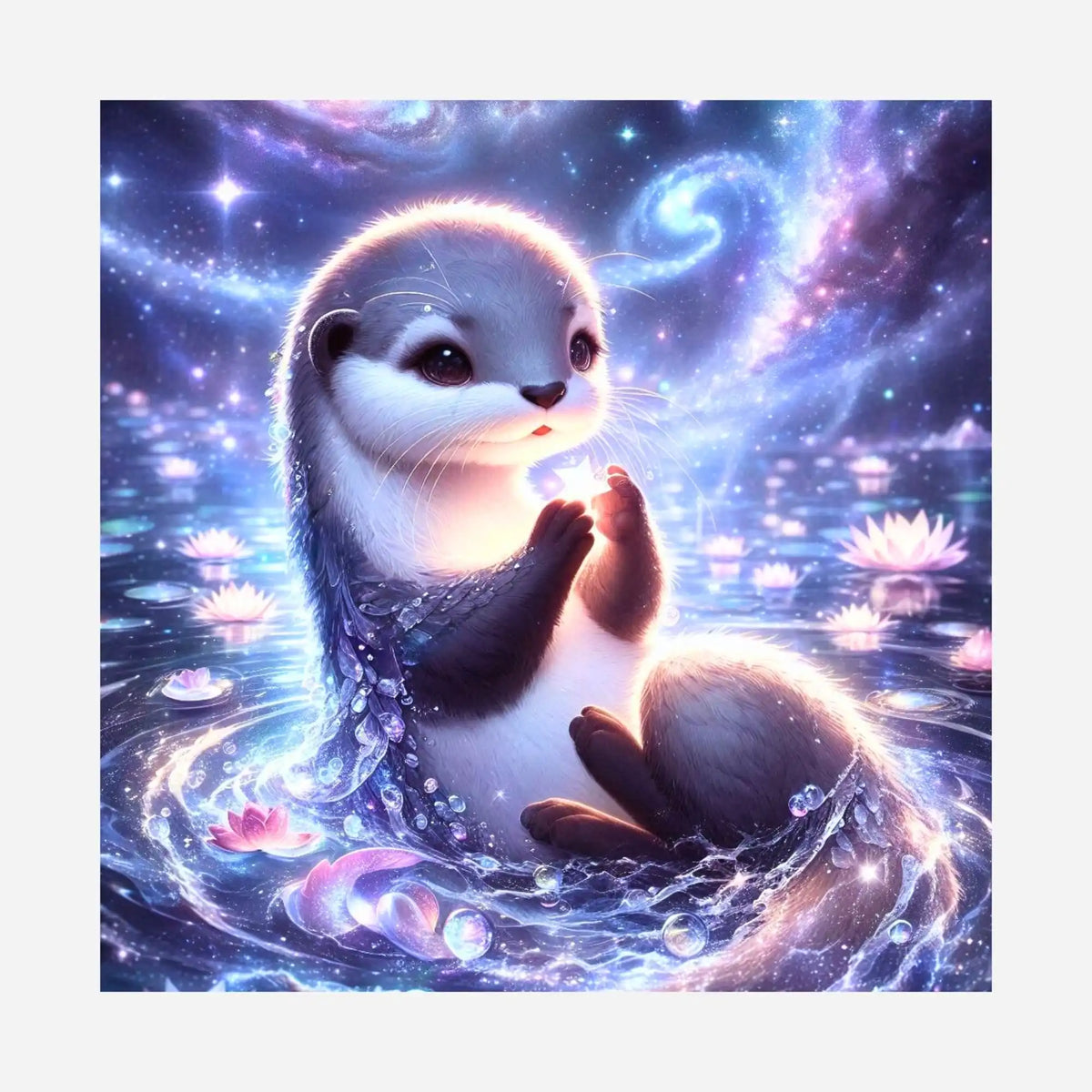 Diamond Painting Silikonpapier Hüterin der Sterne: Niedlicher Otter mit leuchtendem Stern im Seerosenteich