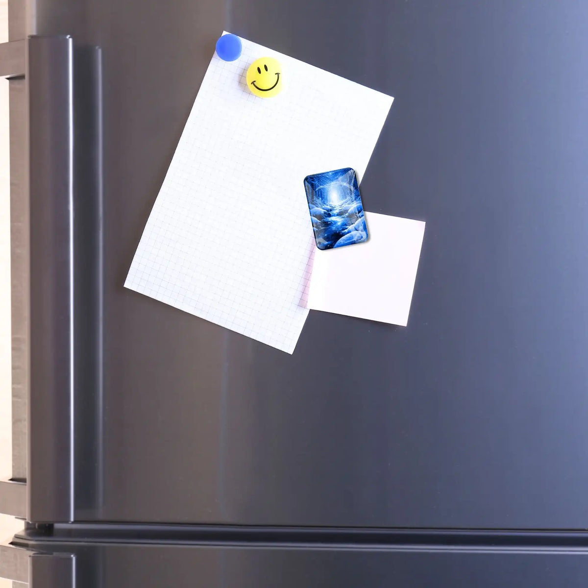 Diamond Painting Cover Minder Der Weg durch die Stille, blauer Glas-Magnet befestigt Notizen am Kühlschrank.