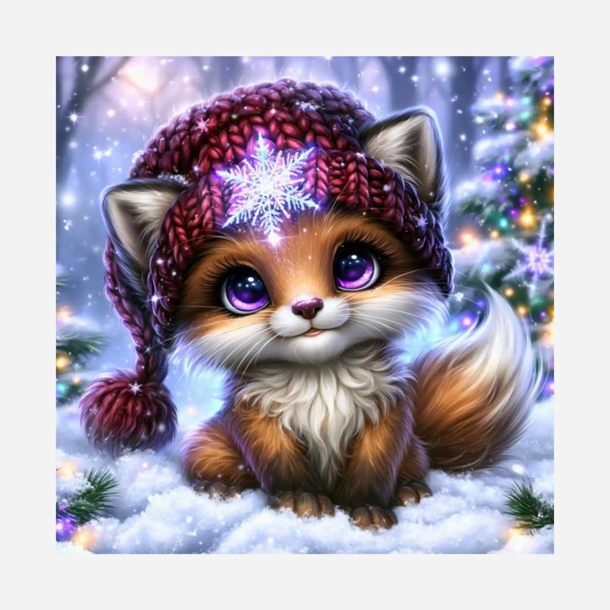 Diamond Painting Silikonpapier Kleiner Winterzauber: Süßer Fuchs mit Strickmütze im Schnee