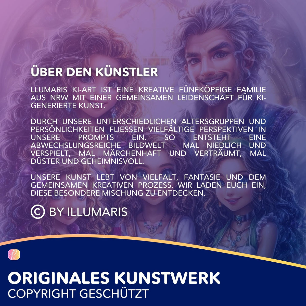 Künstlerporträt für Diamond Painting Motive von Illumaris mit märchenhafter Fantasy-Illustration und Schrifttext