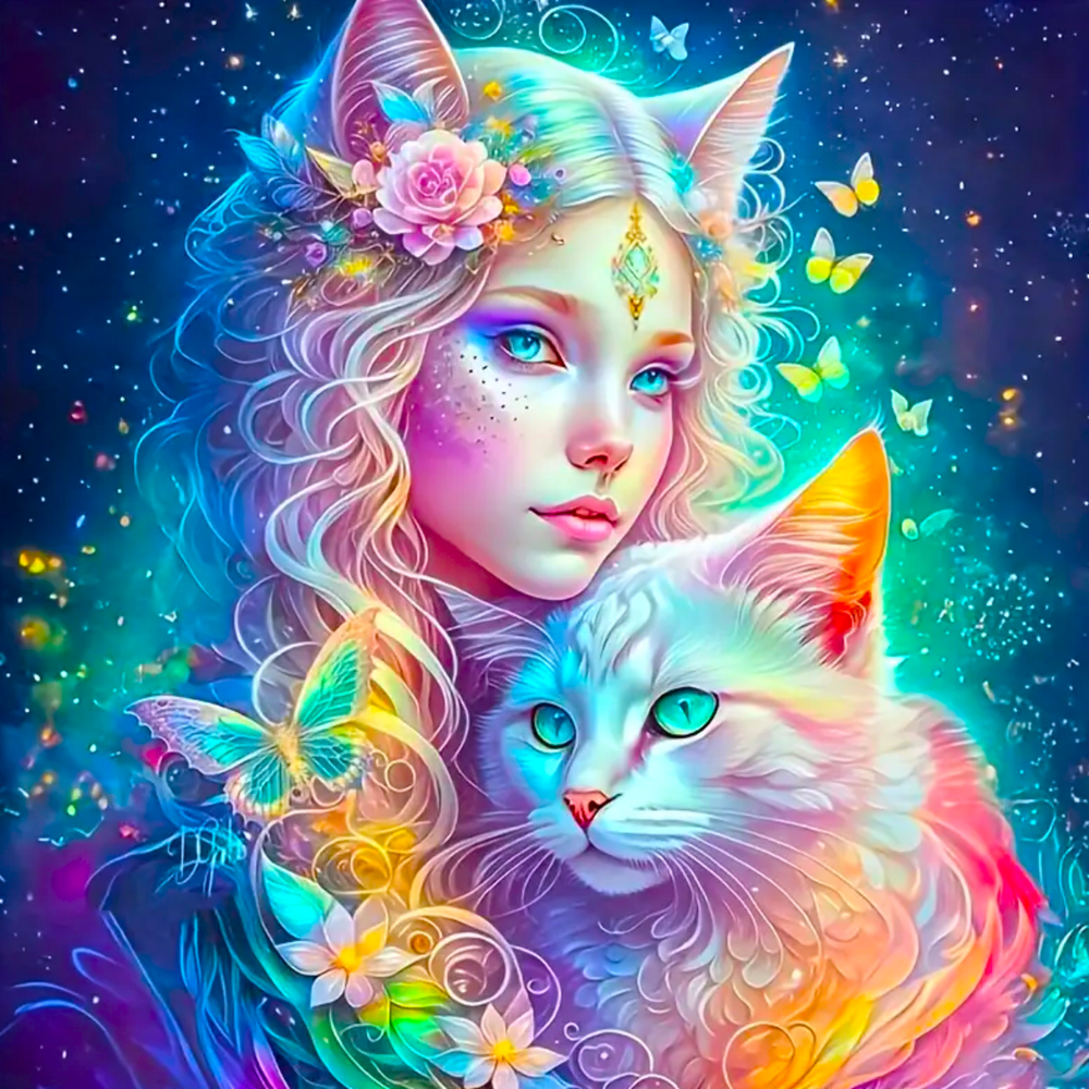 Broderie diamant - Fée chat