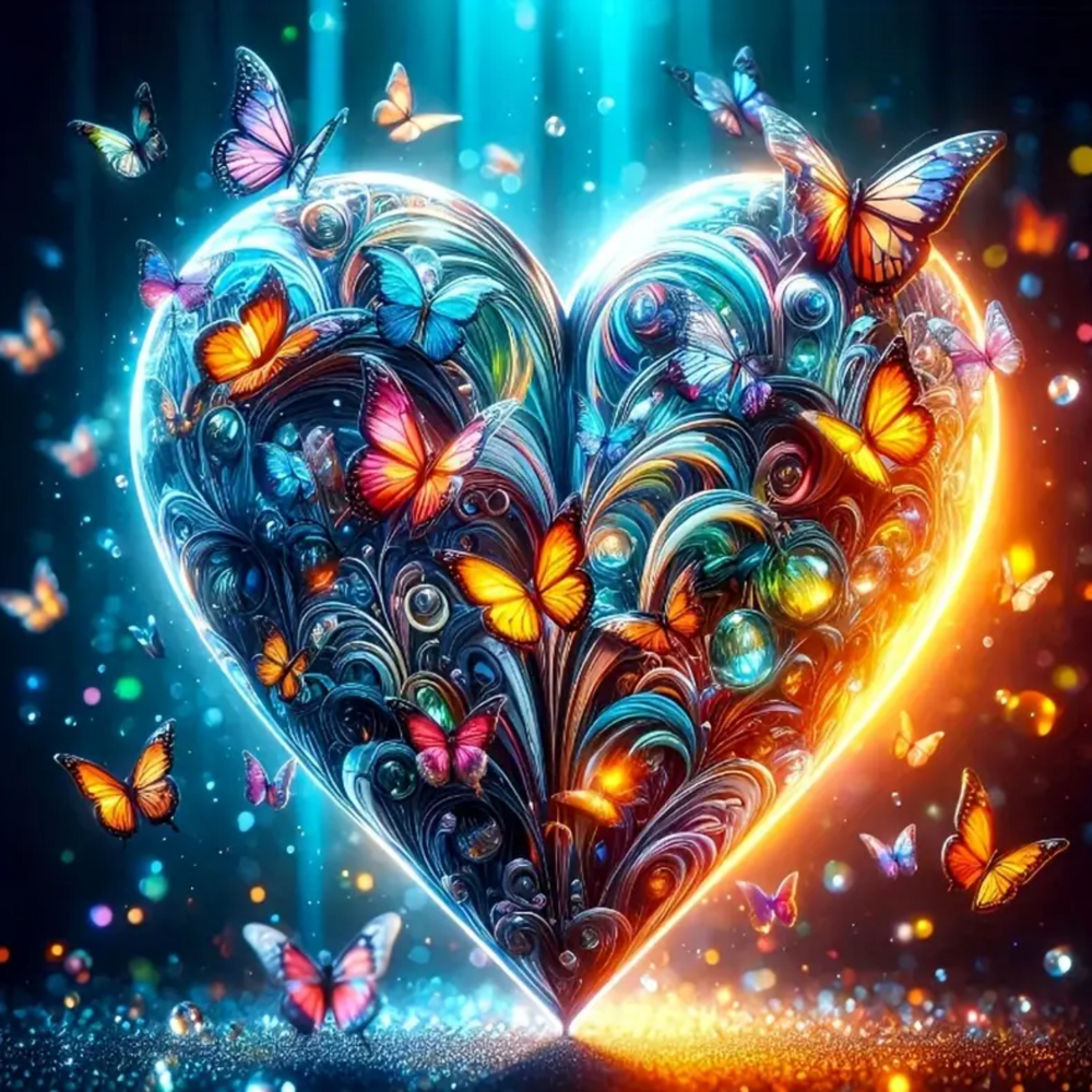 Broderie diamant - Cœur de papillon