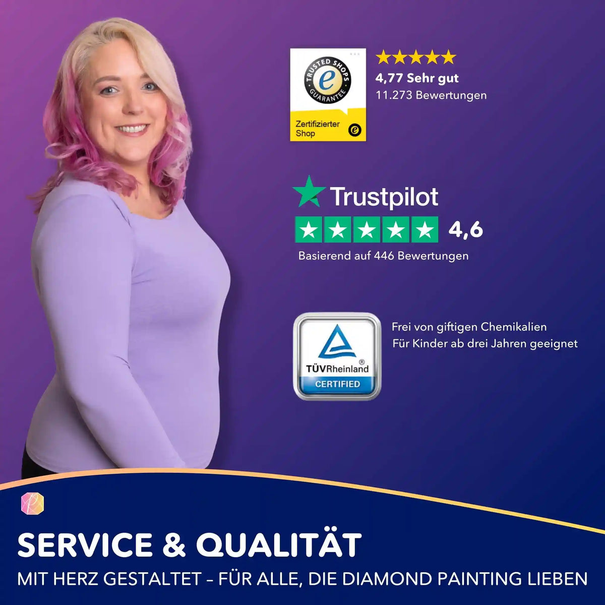 Picmondoo Service und Qualität für Diamond Painting Sets mit TÜV-Zertifizierung und Trusted Shops Kundenbewertungen.