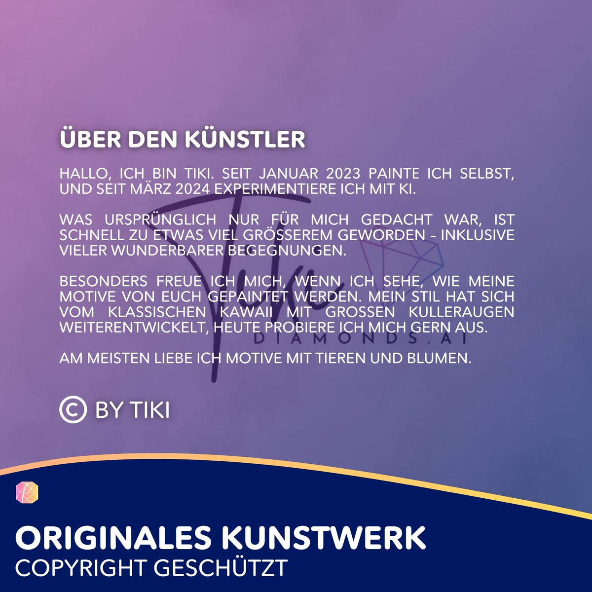 Künstler-Info zu Diamond Painting Mondflausch: Magisches Fantasy-Tier auf Baumstumpf für kreative DIY-Bastelsets.