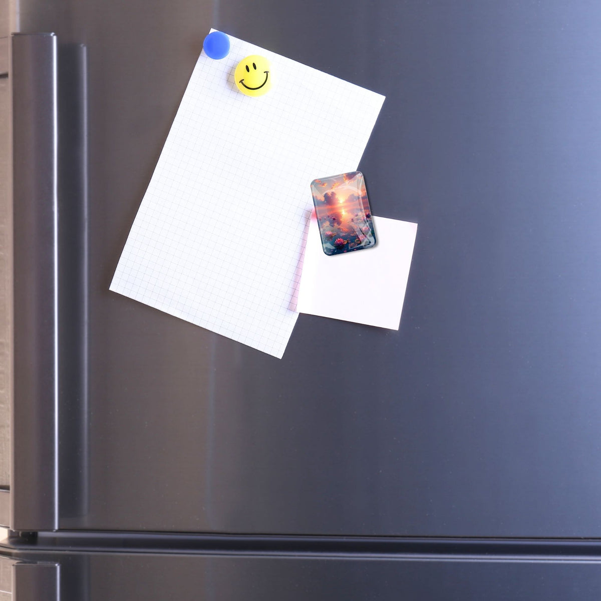 Diamond Painting Cover Minder Abenddämmerung mit starkem Magnet an einer Kühlschranktür befestigt