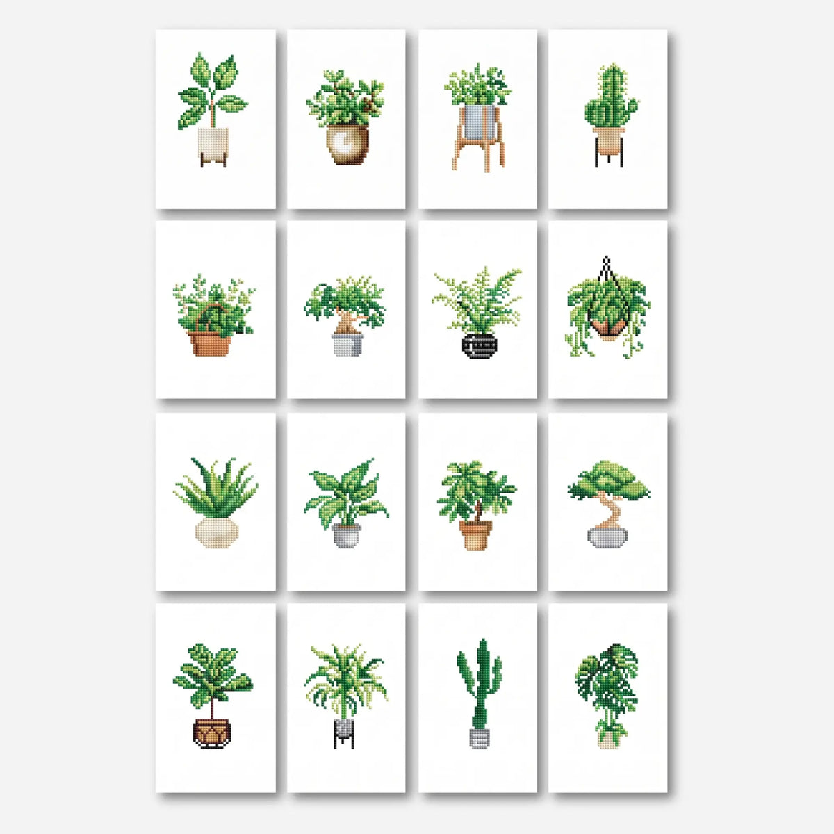 Picmondoo Mini Diamond Painting Set: 16 kleine Motive mit Zimmerpflanzen, Kakteen und Bonsai im Topf.